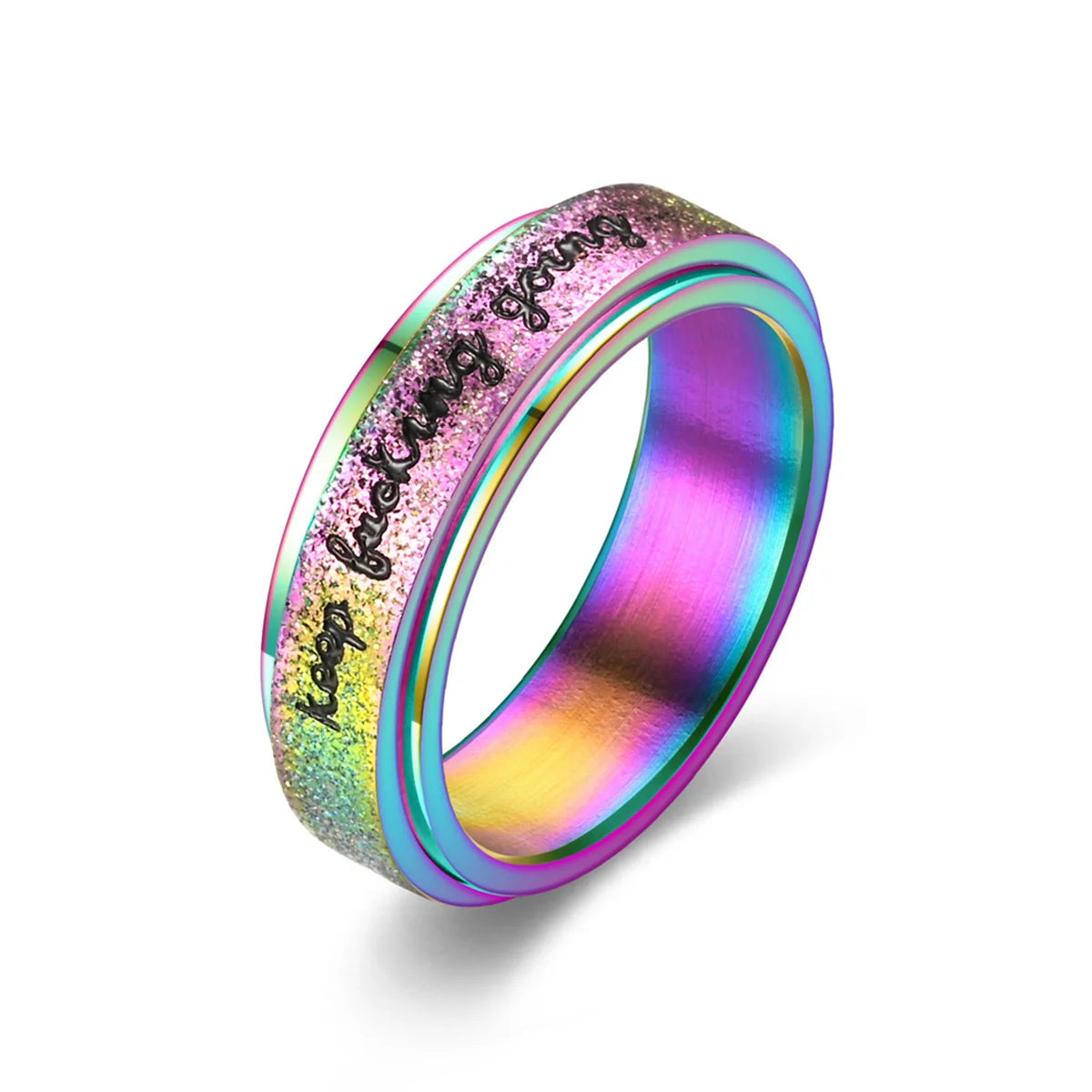 Fashion Inspirational Vibrant Stainless Steel Rotating Ring Adjustable Unisex Daily Wear Hip Hop Jewelry Keep Going Ring Qme 3 10