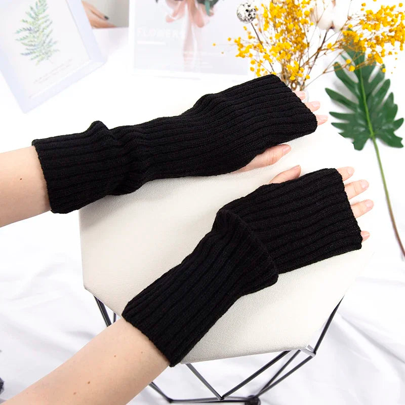 Long Fingerless Gloves Women Lolita Kawaii Cosplay Mitten Winter Qme C-3 length-31cm