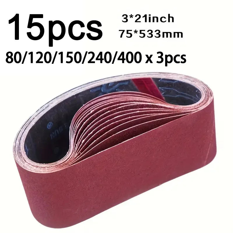 15pcs 3x21(75x533) Inch Sanding Belt Sanding Paper Suitable For Sanding Machine Grinding Woodworking Metal Polishing Qme 15pcs