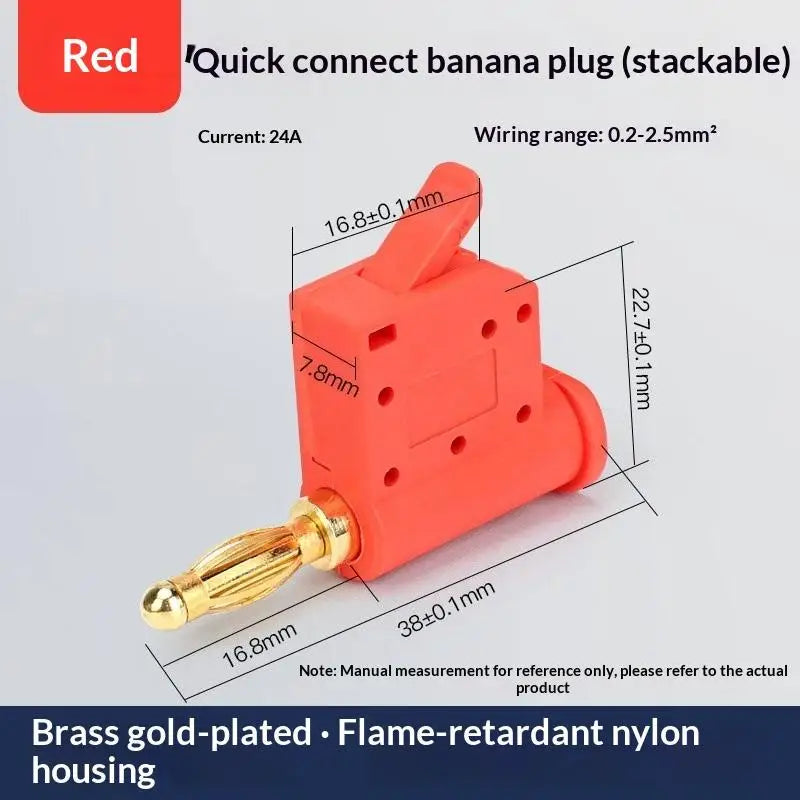 1 24A Current Quick Wire Connector Solderless Banana Plug Audio Qme Gold Red 1PCS