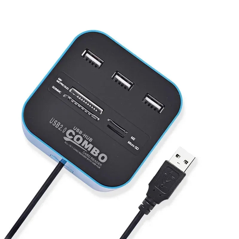 High Speed USB Hub 2.0 3 Ports with Card Reader Mini Hub USB Combo All In One USB Splitter Adapter for PC Laptop Computer Qme