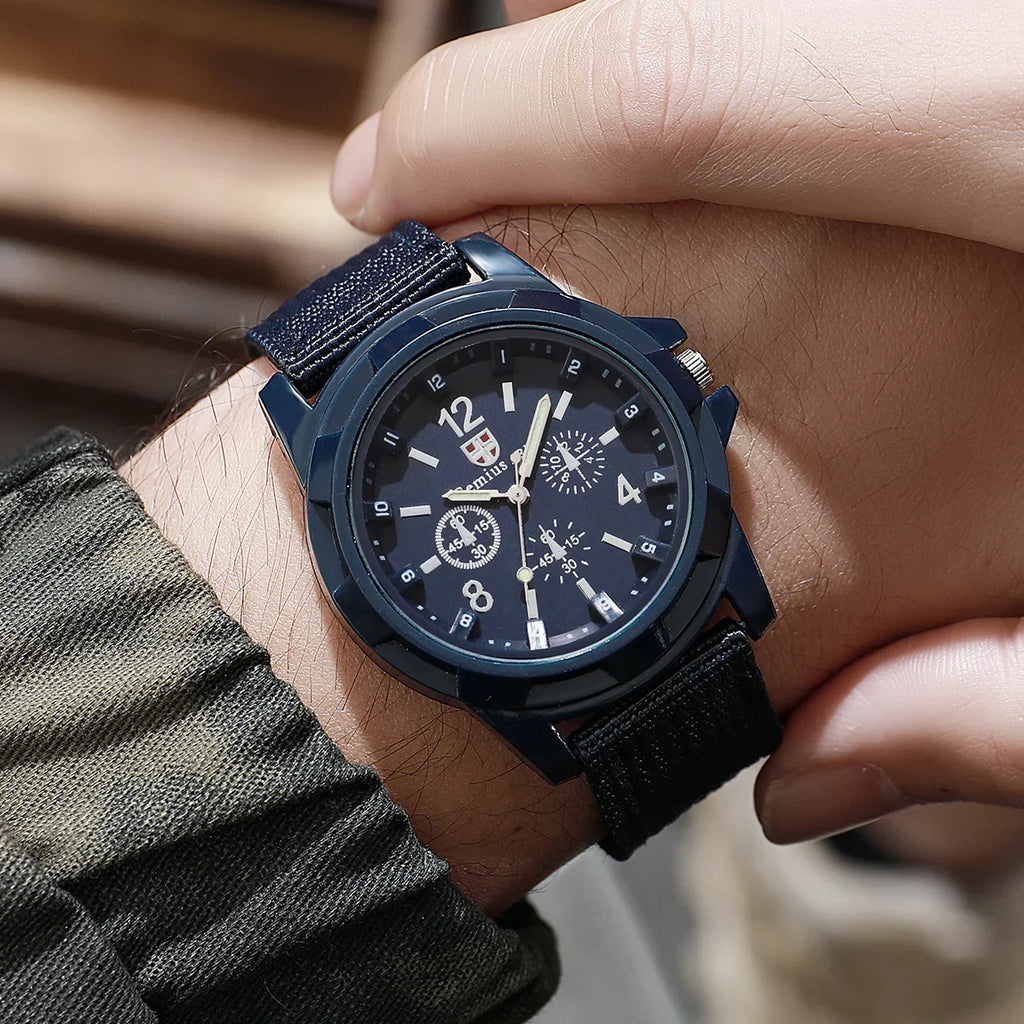 2026 Men's Multi-functional Outdoor Night Light Quartz Watch with Nylon Woven Band for Casual & Business Use Qme