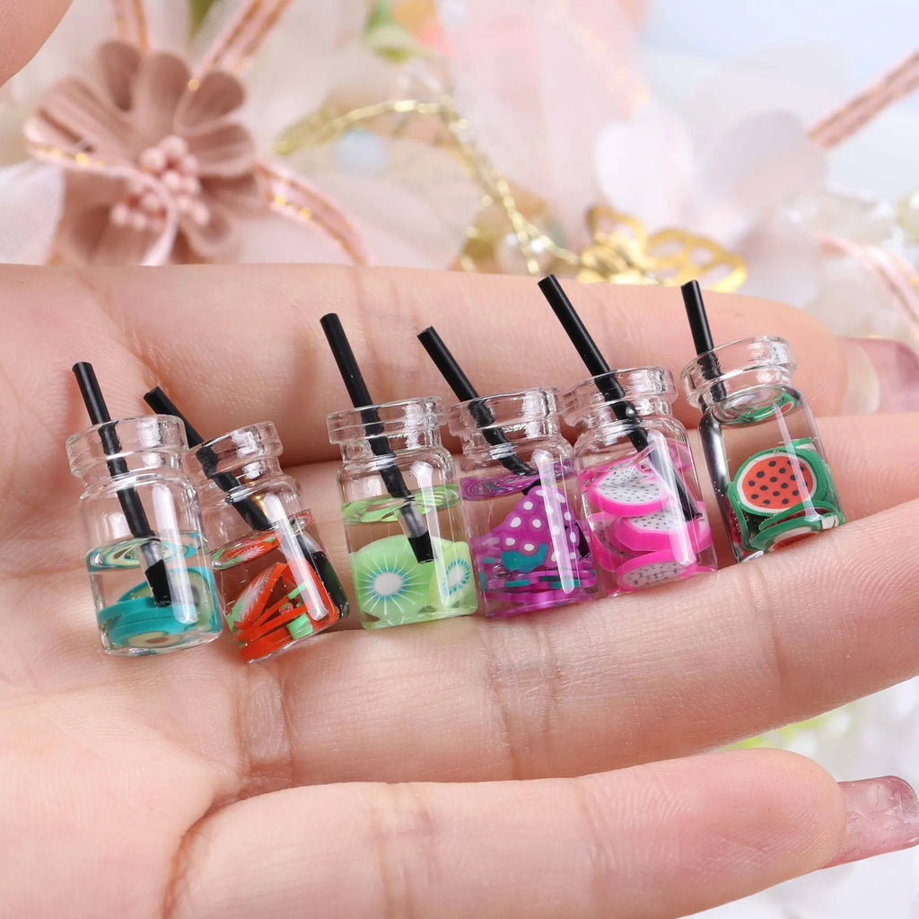 Cute Simulation Fruit Slice Drink Bottle Resin Charms Small Transparent Mini Jar Handmade Jewelry DIY Accessories Qme