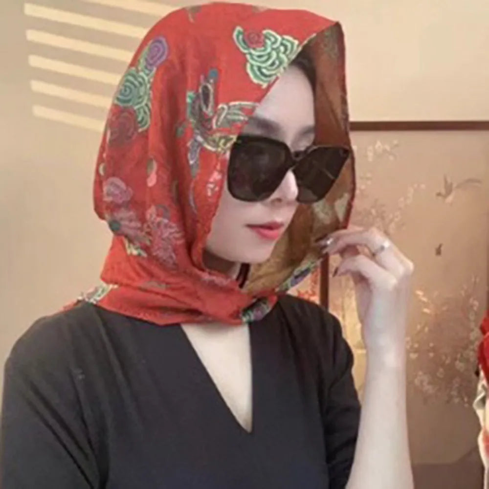 Headkerchief Elegant Printed Turban Hat Painting Cotton Linen Loom Silk Scarf Hat Sunscreen Polyester Women's Headscarf Beach Qme Style12