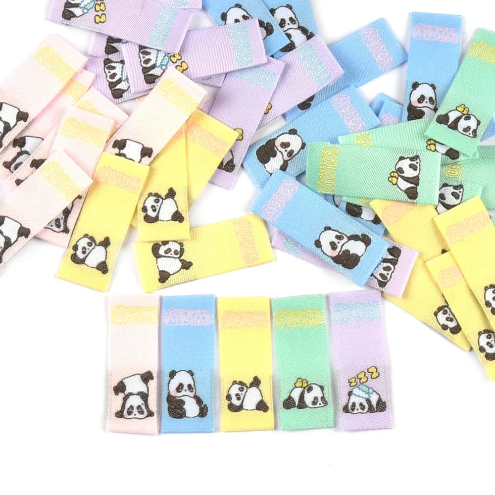 50Pcs New Cartoon Panda Embroidery Labels For Sewing Clothes Accessories Washable Care Garment Tags DIY Supplies Handicrafts Qme