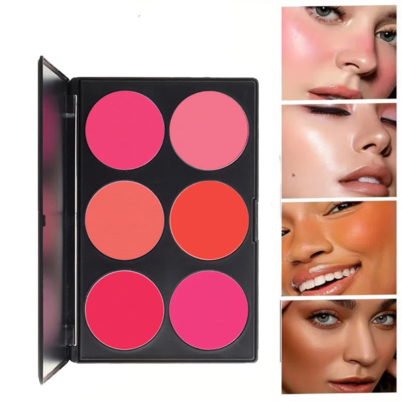 6 Colors Matte Blush Palette Long Lasting Pigmented Pink Orange Rouge Qme