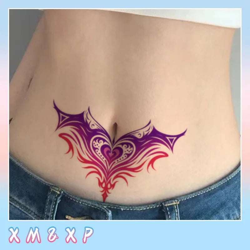 Gradient Heart Succubus Tattoo, Waterproof 5-7 Days Lasting, Couple Matching Temporary Fake Tattoo, Women Sexy Body Art Qme