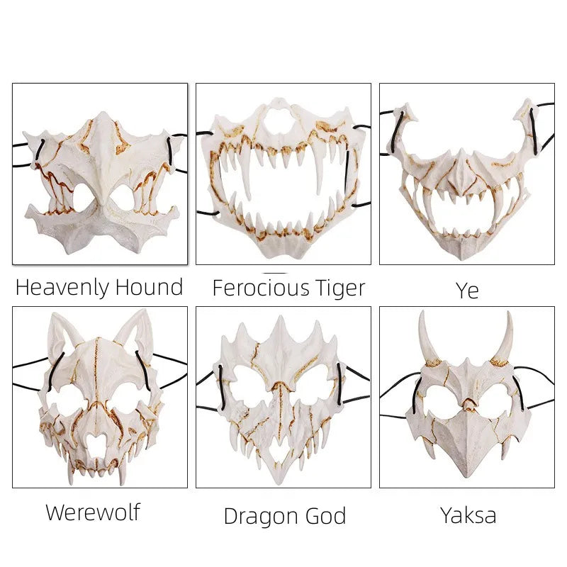 Japanese Animal Skeleton Plastic Mask Cosplay Dragon God Heavenly Hound Yaksa Unisex Stage DropShip Halloween Masquerade Party Qme
