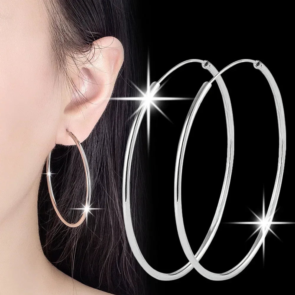 popular 925 Sterling Silver Round Hoop Earrings For Women lady 5/6CM Diameter wedding party Fashion Jewelry Couple Gift Qme