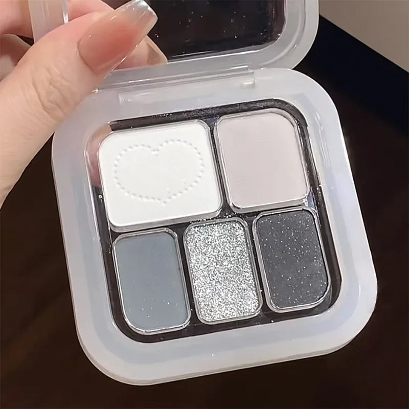 Five Color Eyeshadow Palette Gray White Smoky Makeup Matte Pearlescent Silkworm Brightening Fine Shimmer High Pigmented Plate Qme 07