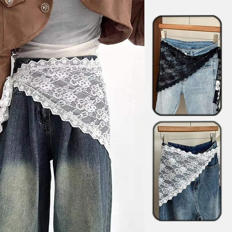 Russian Lace Skirt Fart Curtain Women's Hair Towel Triangle Short Qme White A and Black A