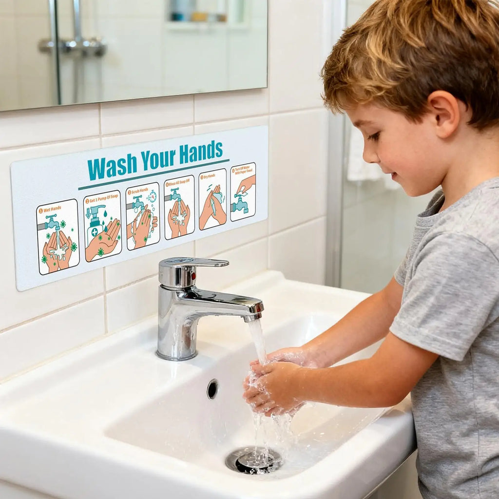 Hand Wash Instruction Sign Matte Finish Adhesive Handwashing Guide Qme