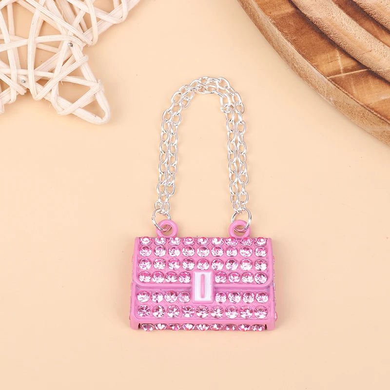 Fashion Creative Doll House Mini Metal Chain Bag Pendulum Doll Bag Miniature Shopping Handbag Clothing Accessories Qme Pink