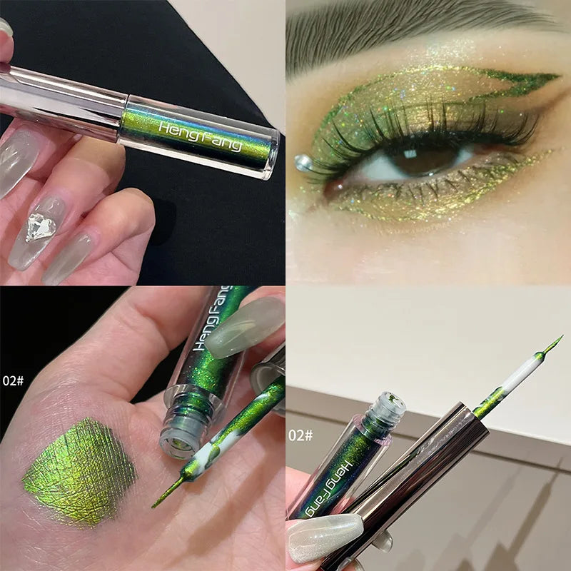 Flash Liquid Eyeliner Durable Shiny Waterproof Colored Liquid Eyeliner Eyeshadow Metallic Pearlescent Chameleon Eyeliner Makeup Qme Eyeliner 02