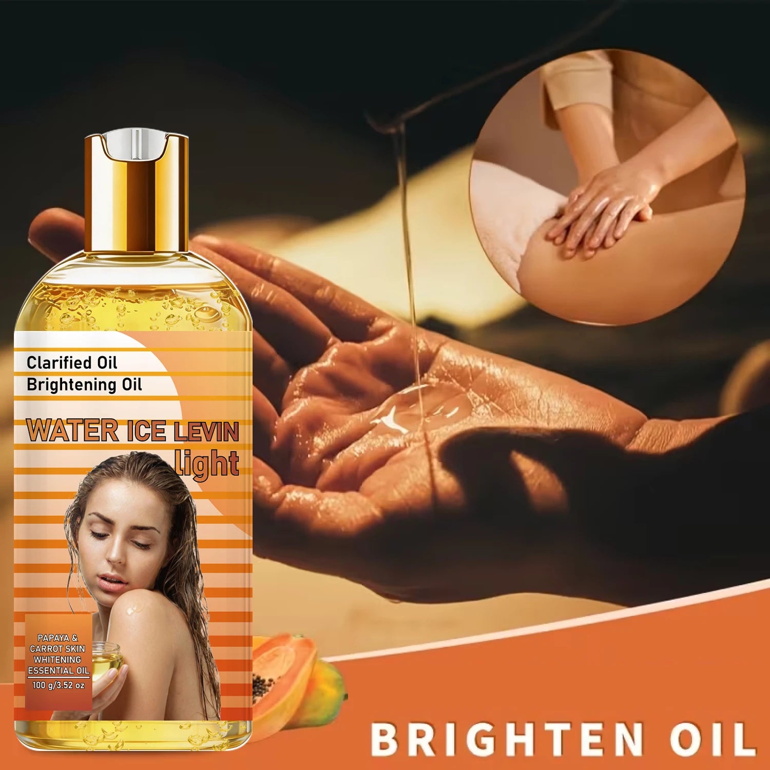 Collagen Vitamin C Brightening Clarified Oil, Papaya Carrot Extract Moisturizing Lightweight Body Oil Qme