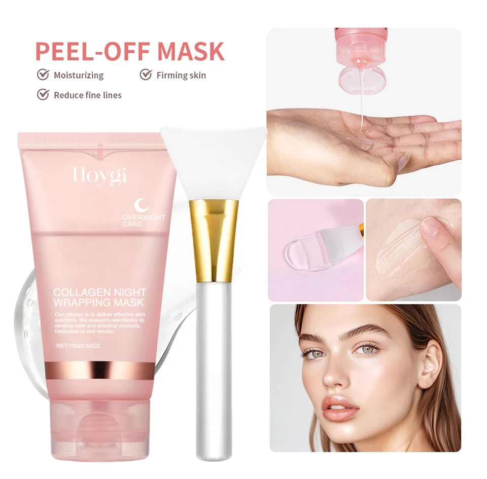 Collagen Overnight Wrapping Peel Off Facial Mask Set Korean Collagen Night Wrapping Mask Deeply Hydrates Night Care Mask Cream Qme
