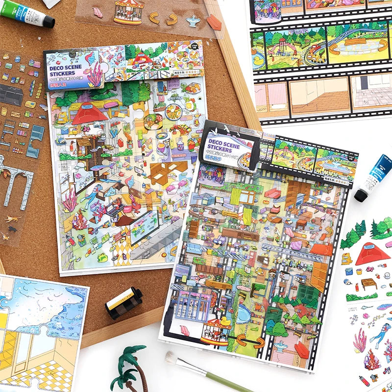 Urban Life Scene Miniature Diorama Stickers, Abundant Indoor & Outdoor Collage Materials, Healing Lifestyle Essentials Qme 2 bags