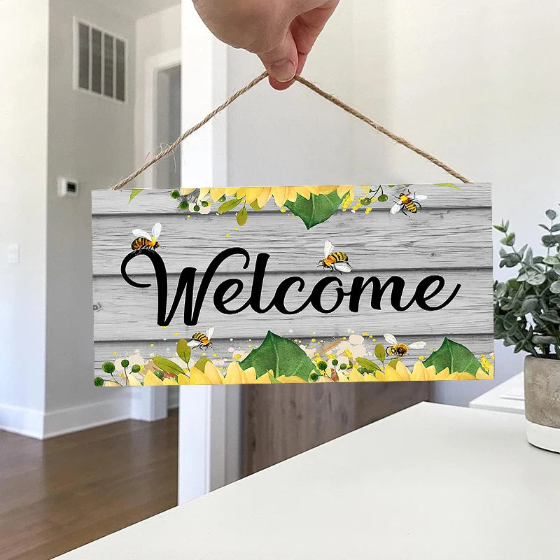 Rustic Welcome Wall Hanging Decor Wood Art Plaques Sign Door Sign for Home Living Room Front Door Decor Qme S
