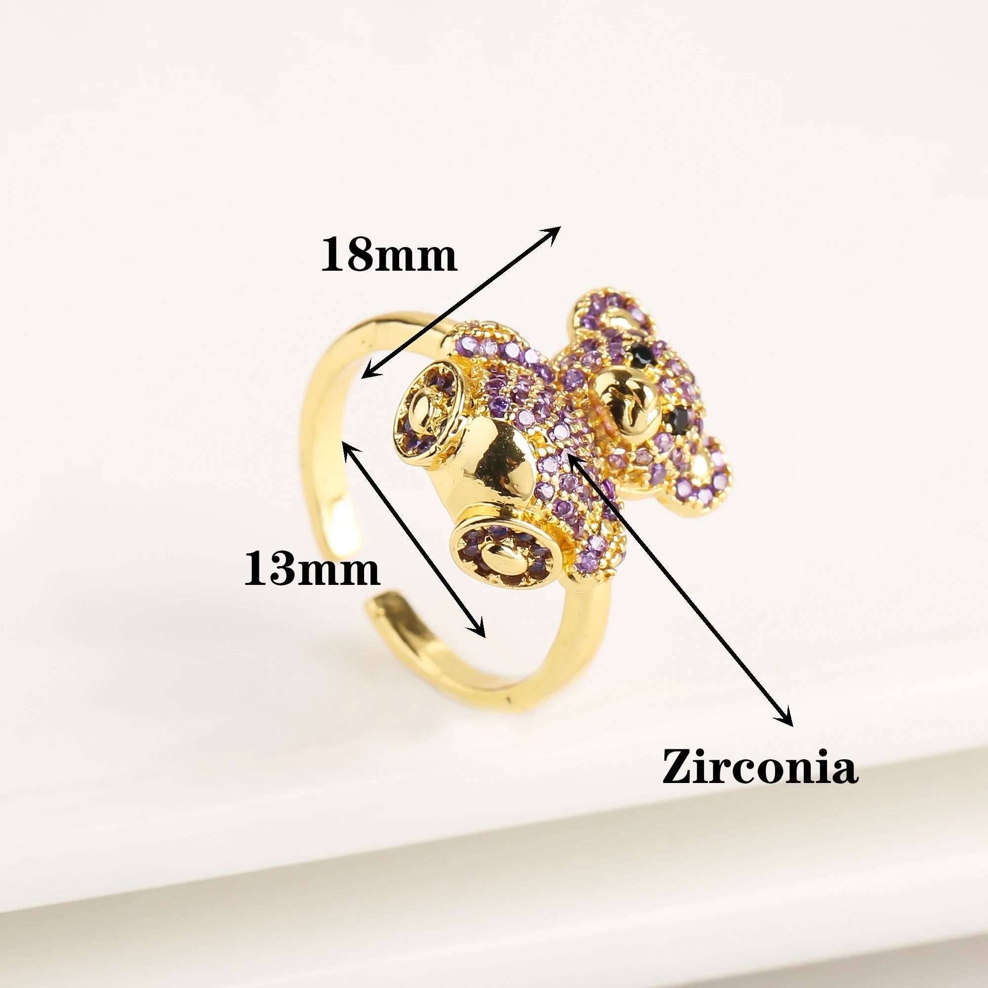 Cute Shiny Cubic Zirconia Animal Bear Ring Adjustable High Quality Women Fashion Party Jewelry Gift Daily Wear Dropshipping Qme