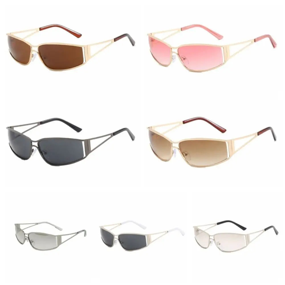 Vintage Y2k Frameless Sunglasses Metal Steampunk Rimless Oval Sunglasses Gradient Solid Color Fashion Shades Driving Qme