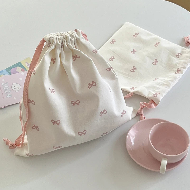 Makeup Bag Underwear Clothing Portable Organizer Cute Pink Bowknot Qme
