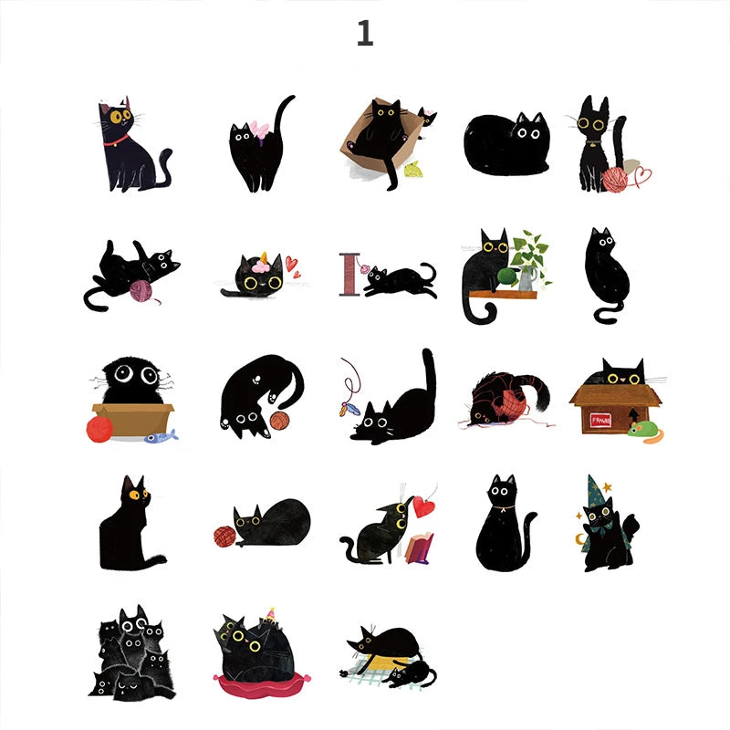46pcs/Box Stickers Kawaii Black Cat Items DIY Handbook Stickers Boxed Cute Diary Greeting Card Sticker Stationery Decoration Qme