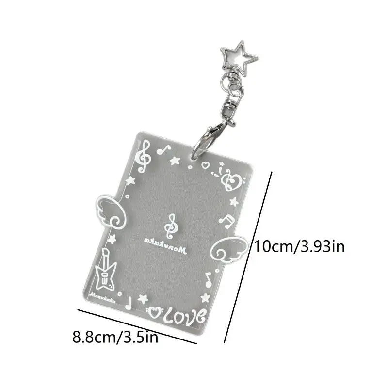 Clear Acrylic Photocard Holder Adorable Wing Print Star Keychain Portable for Fans Backpack Hanging Decor Gift Qme