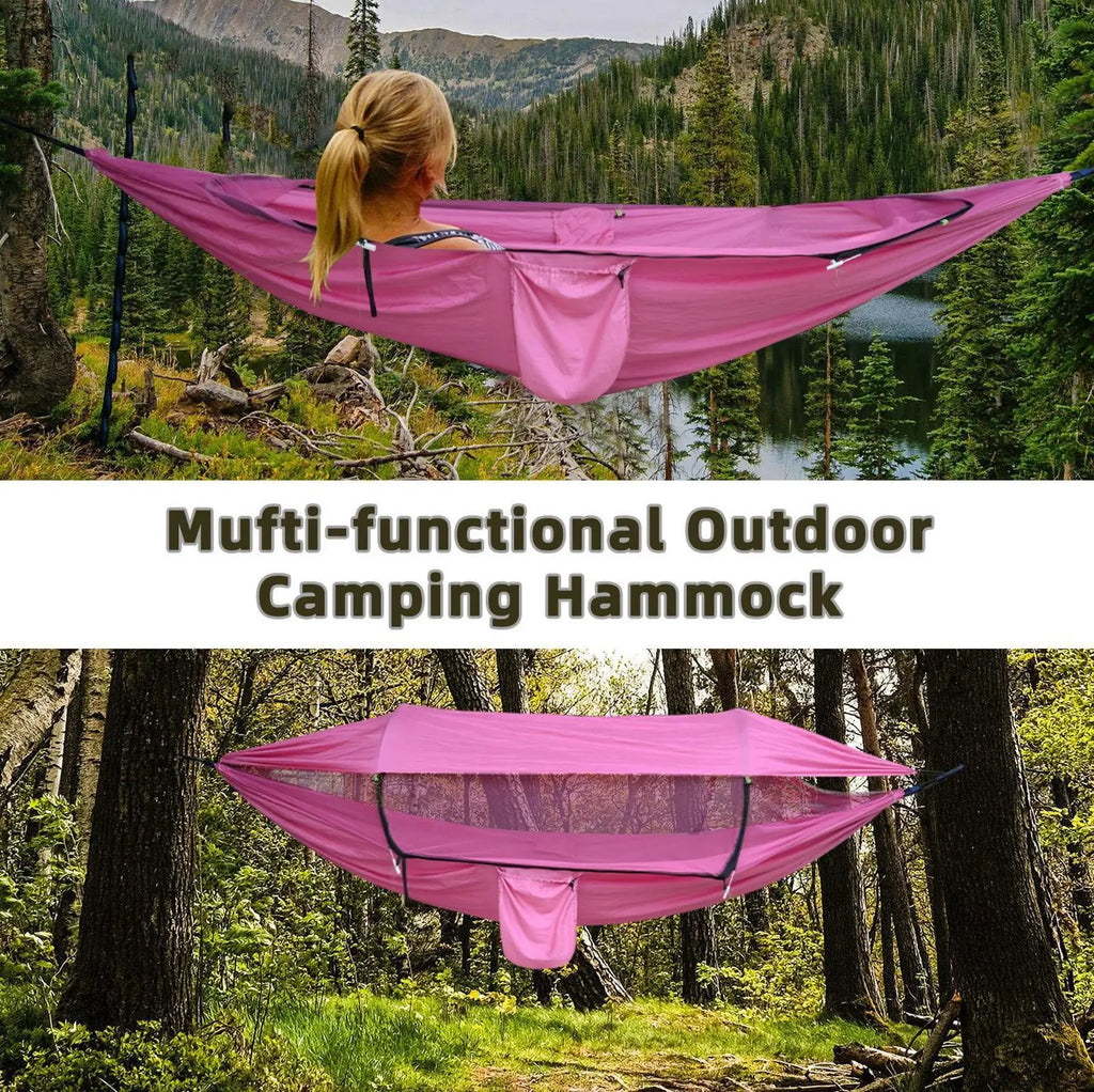 Camping Hammocks For Adults Nylon Outdoor Hammock For Hiking Foldable Lounger For Adventurers Rain Survival Outside Hiking Lake Qme