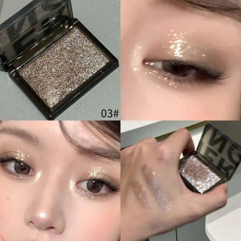 Punk Metallic Glitter Eyeshadow Mousse Matte Shimmer Highlight Pressed Pigments Dark Smoky Purple Pearlescent Eyeshadow Palette Qme 03
