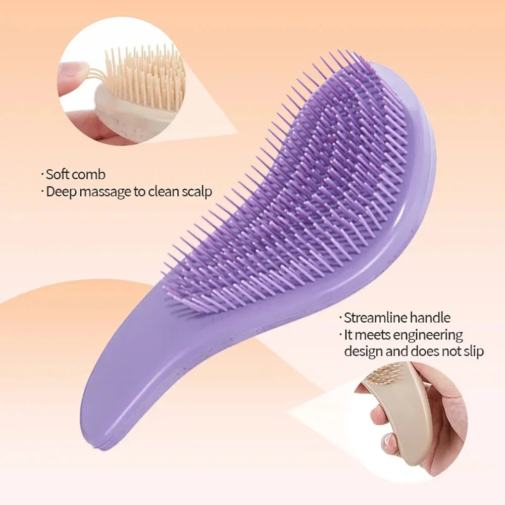 Wheat Straw Detangling Hairbrush Soft Silicone Anti-static Wide Tooth Comb for Scalp Massage Home Daily Salon Hair Grooming Tool Qme