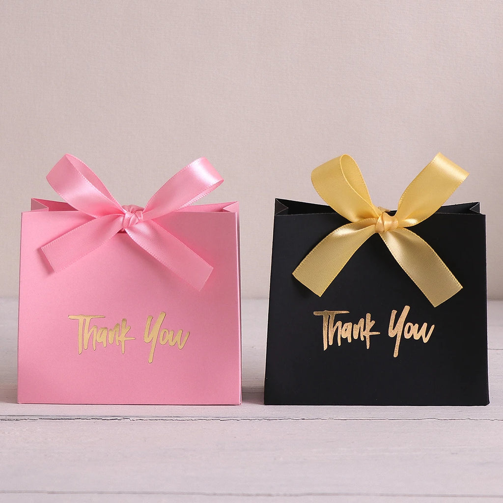 10 Mini Gift Boxes/Gift Bags with Gold Ribbon and Thank You Text Design, Available in Various Colors, Perfect for Wedding Favors, Mother's Day, Father's Day Party Gifts, and Small Gifts, as Well as Birthday, Gender Reveal, Gr Qme