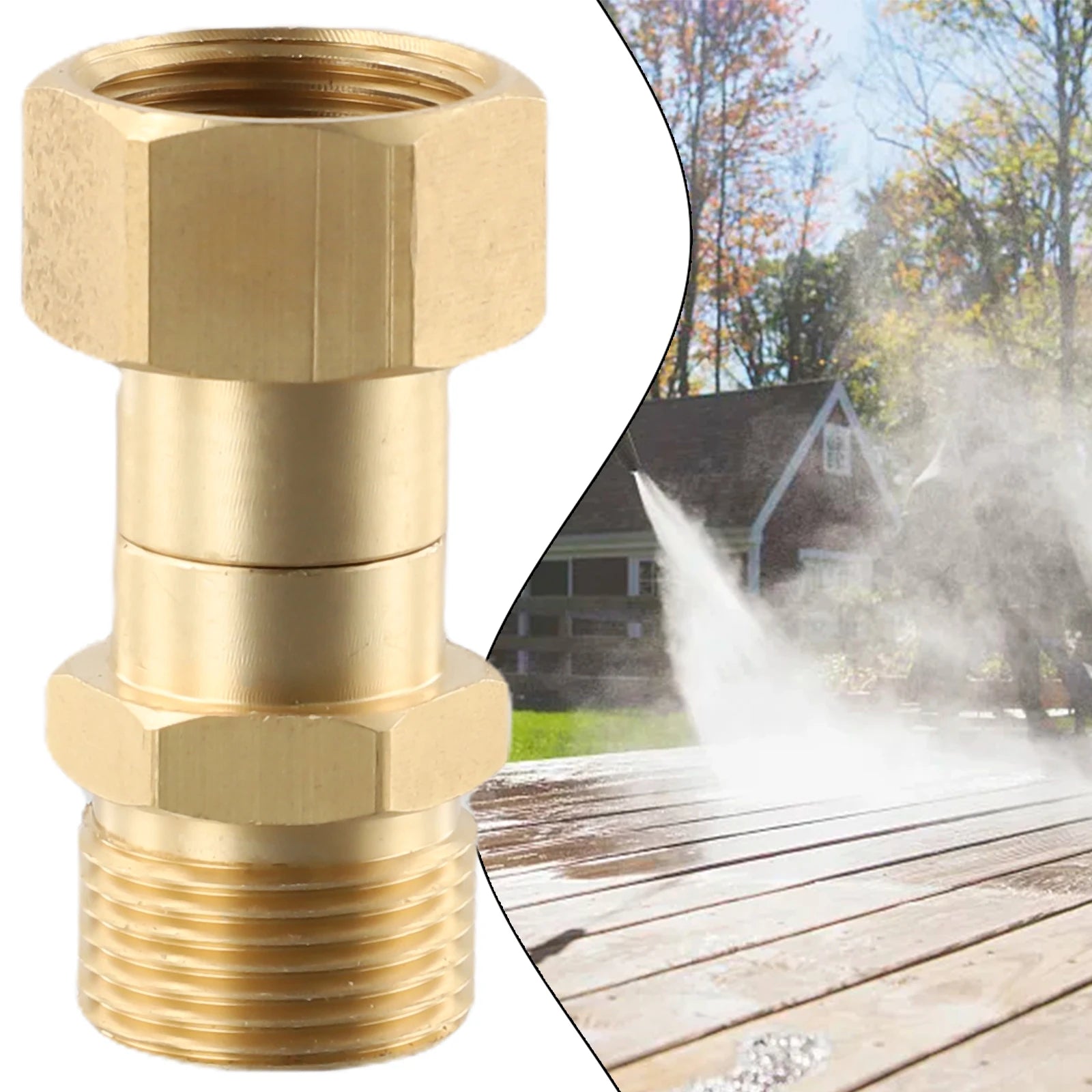 Brass Pressure Washer Adapter Swivel Joint-Hose Fitting M22 14mm Female Thread 360-Degree Rotation Hose Sprayer Connector Qme Default Title
