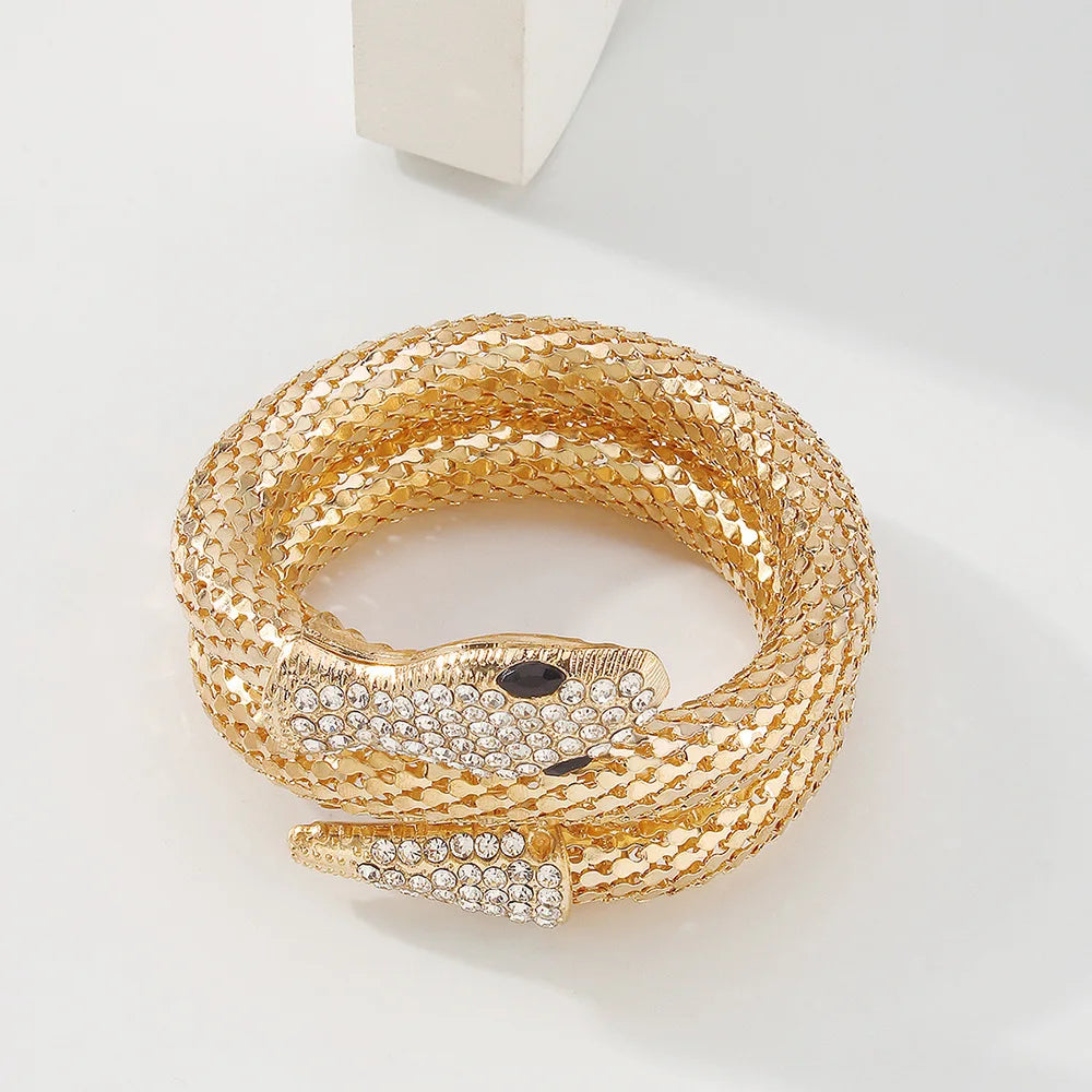 New exaggerated snake bracelet punk hip-hop personality jewelry men and women micro-inlaid creative jewelry Qme Gold-color