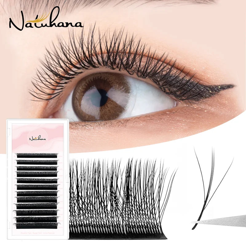 NATUHANA 3D W Shape Lashes Premade Volume Fan Lash Extensions Natural Qme LU 0.07mm 10mm