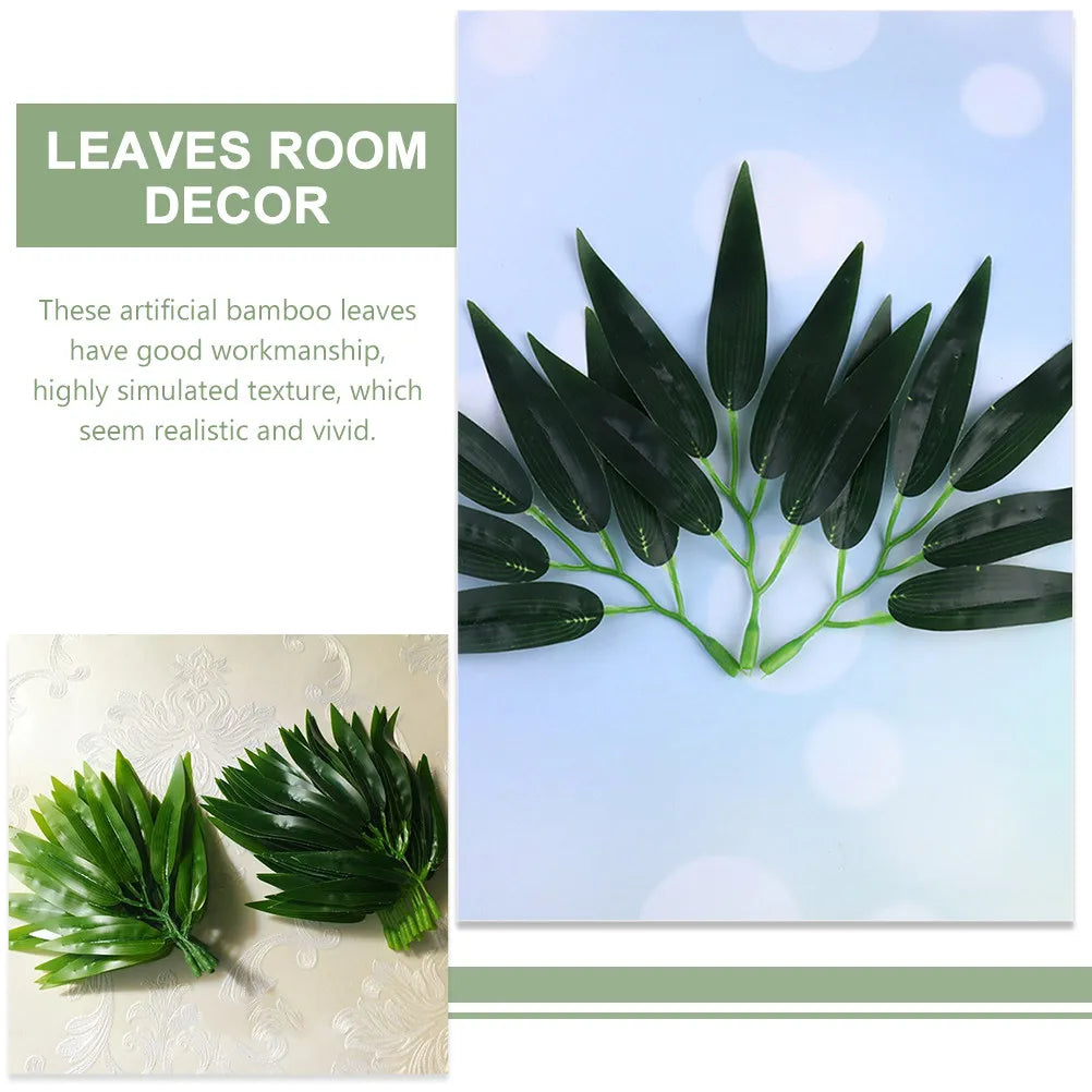 30Pcs Realistic Artificial Bamboo Leaves Reusable Plastic Faux Leaves for DIY Wreaths Garlands Floral Arrangements Restaurant Qme
