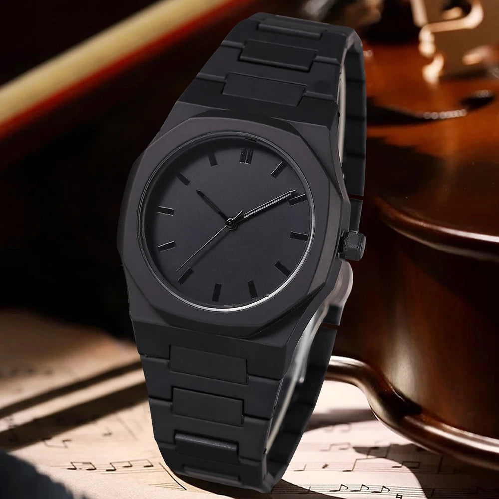 Matte octagonal minimalist scale men's watch Cuban bracelet bullet pendant necklace ring four piece set, not including gift box Qme
