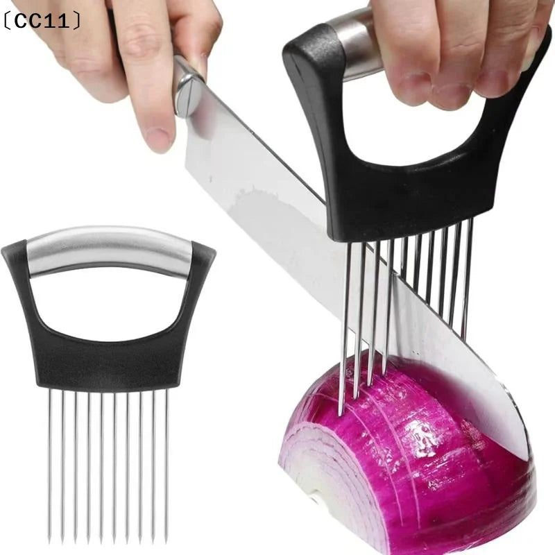 Stainless Steel Onion Cutter Holder Food Slicers Assistant Tomato Qme
