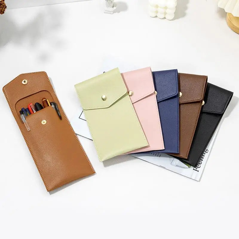 Pencilcase Faux Leather Large Capacity Multi-slot Pouch Pure Qme