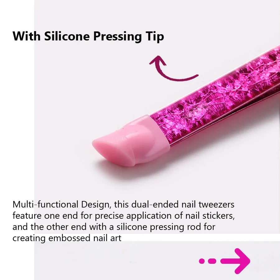 Double Ended Silicone Nail Art Tweezers Pressing Head Stickers Qme