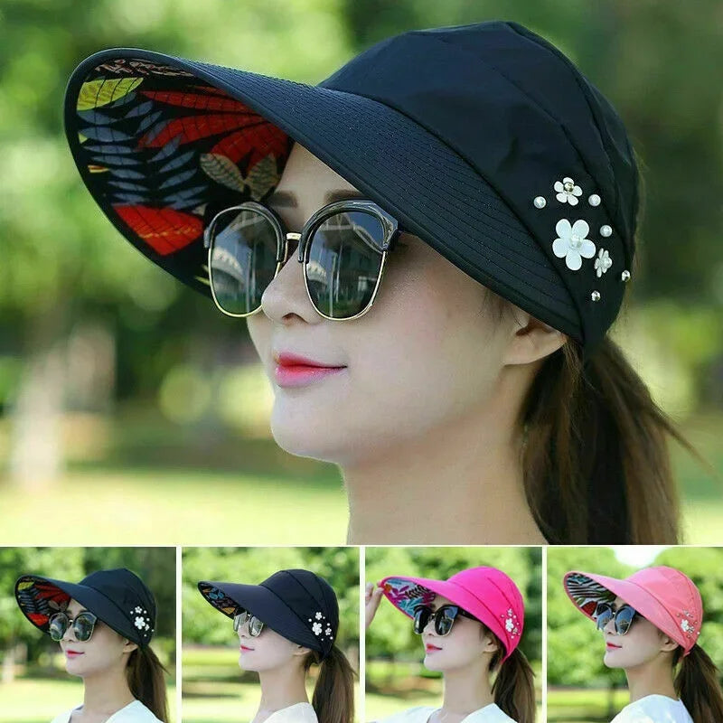 Korea Empty Sun Hat Foldable Wide Brim Anti Uv Visor Cap Women Summer Qme