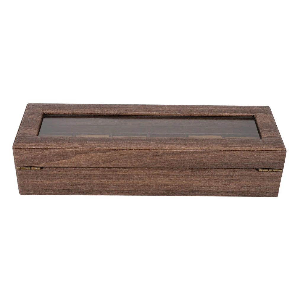 6 Slot Watch Storage Display Box Wood Grain PU Leather Lockable Wristwatch Protective Box Watch Protective Box Watch Display Box Qme