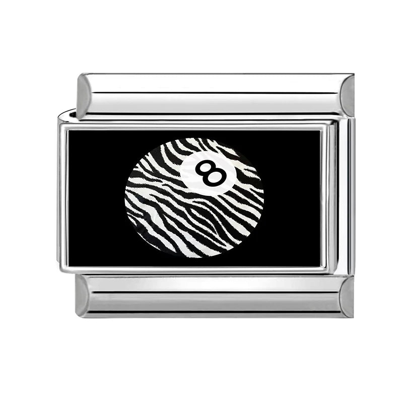 2026 New Fashion Black NO.8 Ball Cat Butterfly Italian Charms Fit 9mm Stainless Steel Women Fashion Bracelet DIY Jewelry Gifts Qme Style 10