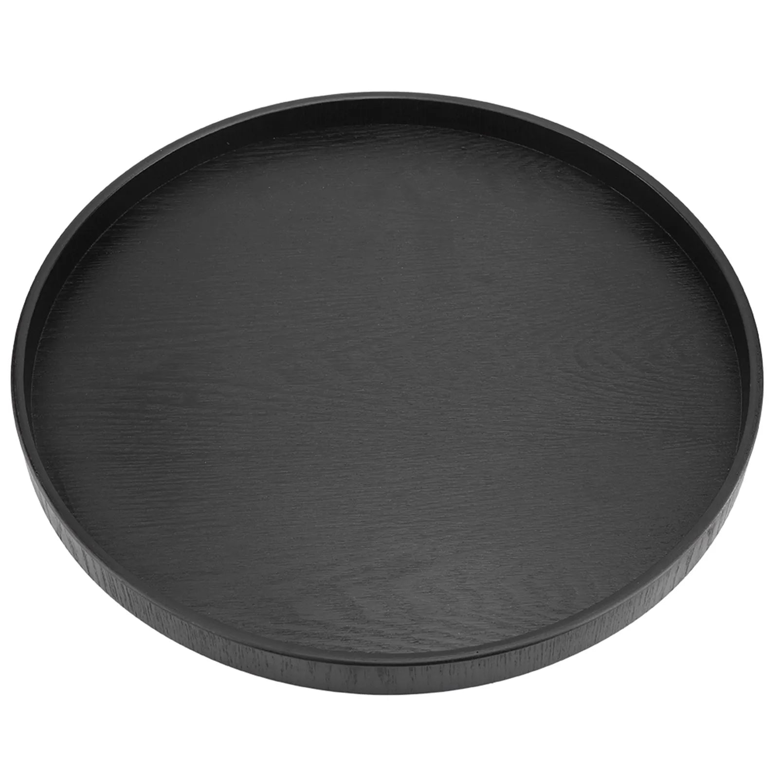 Round Solid Wood Serving Tray 37.5cm Wooden Tea Coffee Snack Food Tray for Restaurant Cafe Home Kitchen Tableware Qme Black