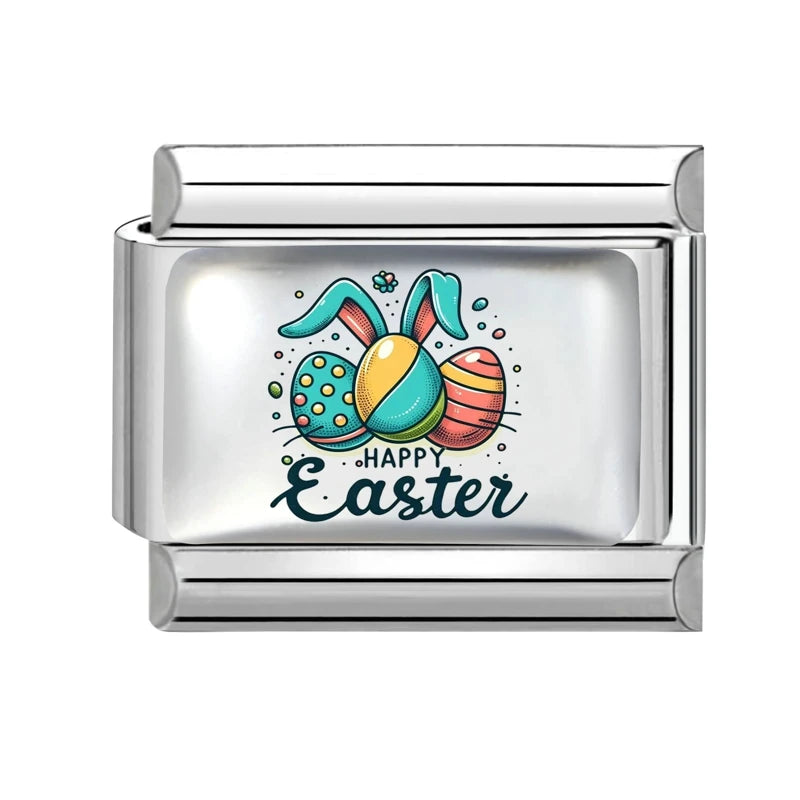 Spring Fashion Colorful Eggs Rabbit Tulip Easter Italian Link Fit