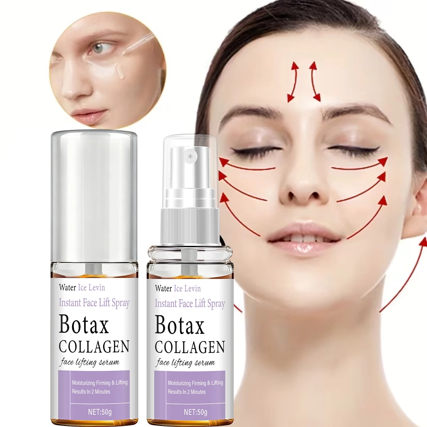 Instant Face Lift Spray with Collagen & Hyaluronic Acid - Fast-Acting Firming Serum for Moisturizing & Lifting Qme