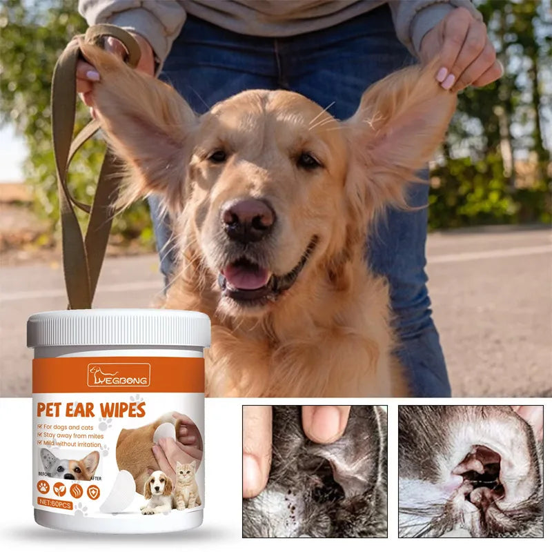 60pcs Pet Ear Wet Wipes Pet Ear Gentle Cleaning, Odor Prevention, Earwax Removal Cleaning Supp Qme