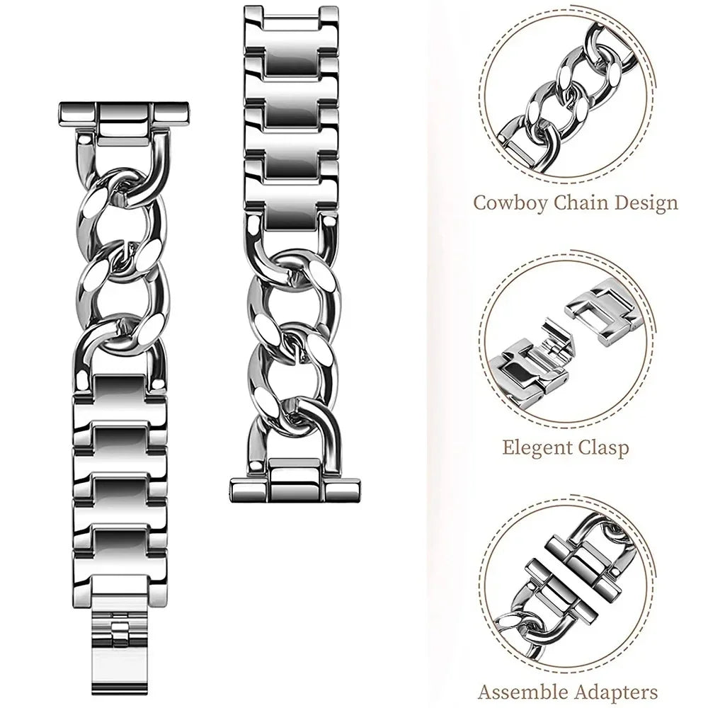20mm Metal Chain Bracelet For Samsung Galaxy Watch 4 5 6 3 40mm 44mm Classic 42mm 46mm 43/47mm For Huawei GT3 GT4 Amazfit GTS Qme