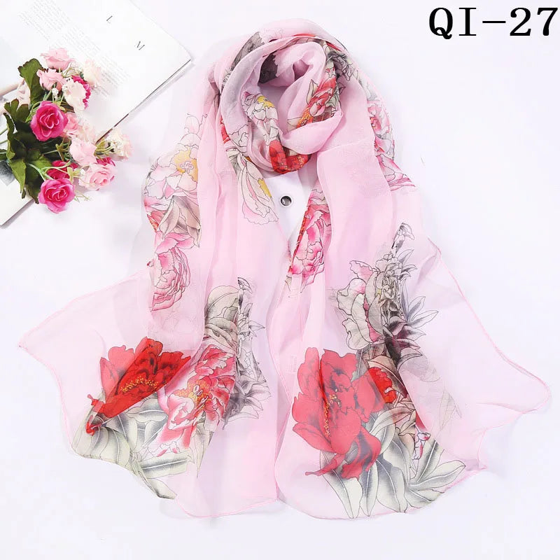 Painting Lotus Beach Sun Protection Chiffon Georgette Scarf Women