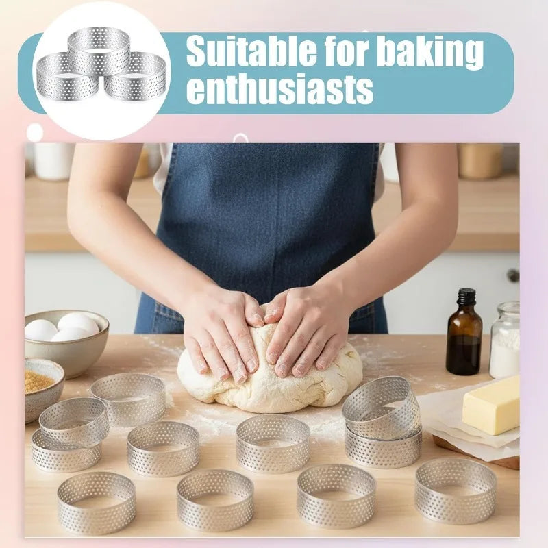 12pcs Stainless Steel Mousse Cake Mold Round Tart Ring French Flan Ring Baking Mold Biscuits and Pastries Mold Baking Tools Qme