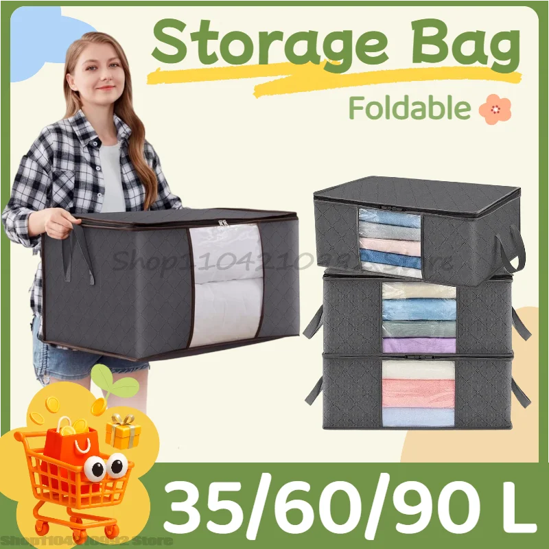 Closet Organizers and Storages Clothes Storage Bag Blanket Storage Foldable Storages Bin Sturdy Sewn By 3 Layers Fabrics Qme
